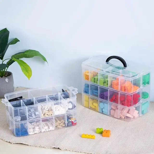 Alt view image 3 of 7 - 6-Tier Stackable Craft Organizers and Storage Box with 60 Compartments,Plastic for Toys,Dolls, Arts and Craft, Fuse Beads, Washi Tape, Rock Collection, Ribbons,Clear