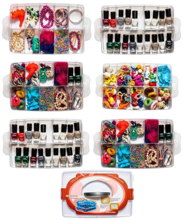Alt view image 2 of 7 - 6-Tier Stackable Craft Organizers and Storage Box with 60 Compartments,Plastic for Toys,Dolls, Arts and Craft, Fuse Beads, Washi Tape, Rock Collection, Ribbons,Clear