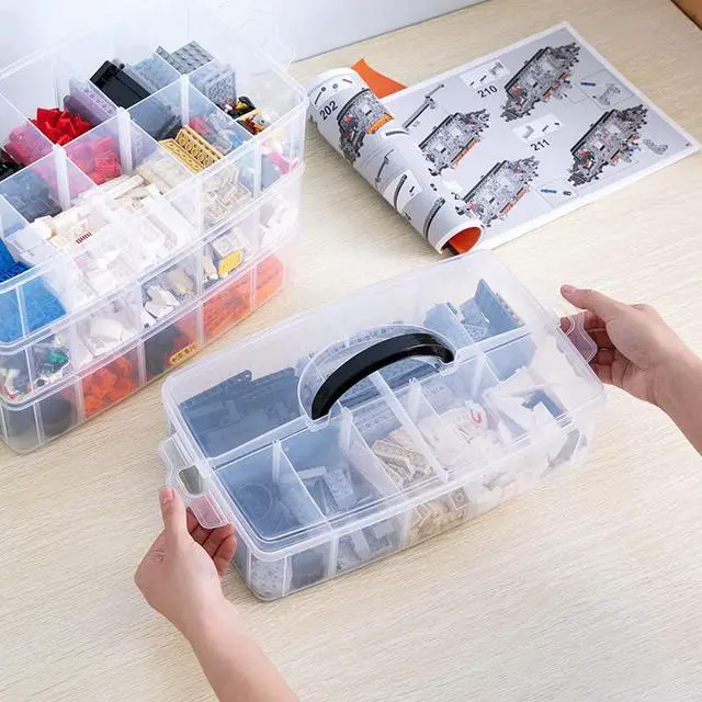 Alt view image 5 of 7 - 6-Tier Stackable Craft Organizers and Storage Box with 60 Compartments,Plastic for Toys,Dolls, Arts and Craft, Fuse Beads, Washi Tape, Rock Collection, Ribbons,Clear
