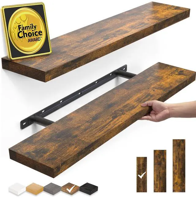 Main image of Floating Shelves Set of 2, 22.5 inches Farmhouse Rustic Wood Wall Mounted Shelves for Bathroom, Bedroom, Living Room or Kitchen, Hanging Shelf Decor Book with 22lbs Capacity