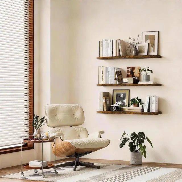 Alt view image 3 of 7 - Floating Shelves Set of 2, 22.5 inches Farmhouse Rustic Wood Wall Mounted Shelves for Bathroom, Bedroom, Living Room or Kitchen, Hanging Shelf Decor Book with 22lbs Capacity