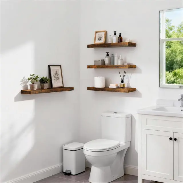 Alt view image 2 of 7 - Floating Shelves Set of 2, 22.5 inches Farmhouse Rustic Wood Wall Mounted Shelves for Bathroom, Bedroom, Living Room or Kitchen, Hanging Shelf Decor Book with 22lbs Capacity