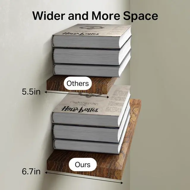 Alt view image 7 of 7 - Floating Shelves Set of 2, 22.5 inches Farmhouse Rustic Wood Wall Mounted Shelves for Bathroom, Bedroom, Living Room or Kitchen, Hanging Shelf Decor Book with 22lbs Capacity