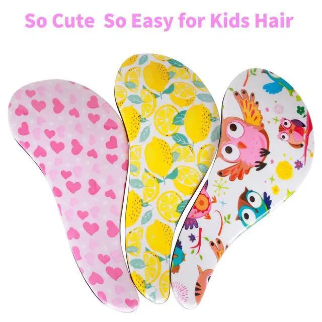 Alt view image 2 of 6 - 3pcs Detangler Brush Set - Tangle-Free Hair Brush for Kids, Toddlers, Girls & Boys with Curly Hair (7.4 Inch - Lemon)