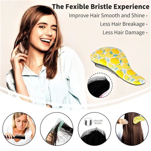 Alt view image 4 of 6 - 3pcs Detangler Brush Set - Tangle-Free Hair Brush for Kids, Toddlers, Girls & Boys with Curly Hair (7.4 Inch - Lemon)