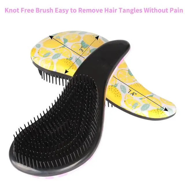Alt view image 6 of 6 - 3pcs Detangler Brush Set - Tangle-Free Hair Brush for Kids, Toddlers, Girls & Boys with Curly Hair (7.4 Inch - Lemon)