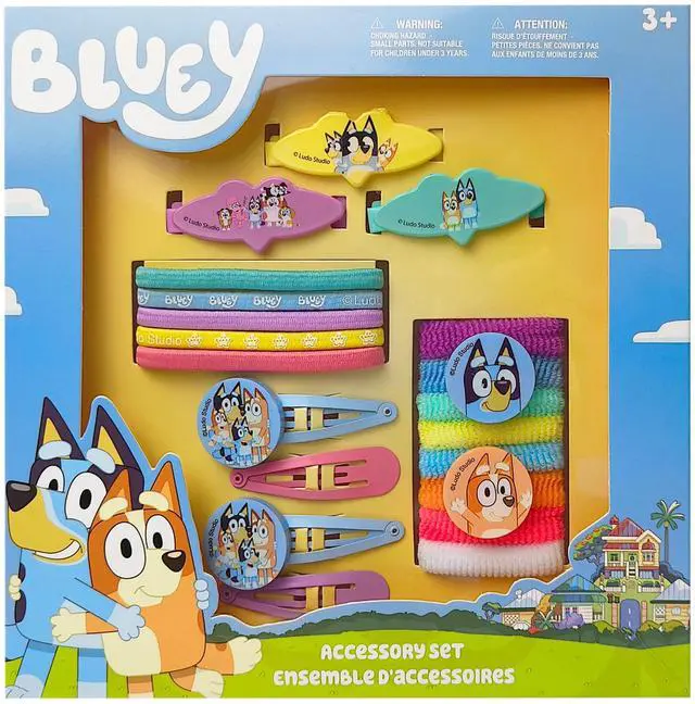 Main image of Bluey Girls 20 Piece Accessory Set with 3 Barrettes, 4 Snap Hair Clips, 5 Elastics and 8 Terry Ponies- Ages 3+