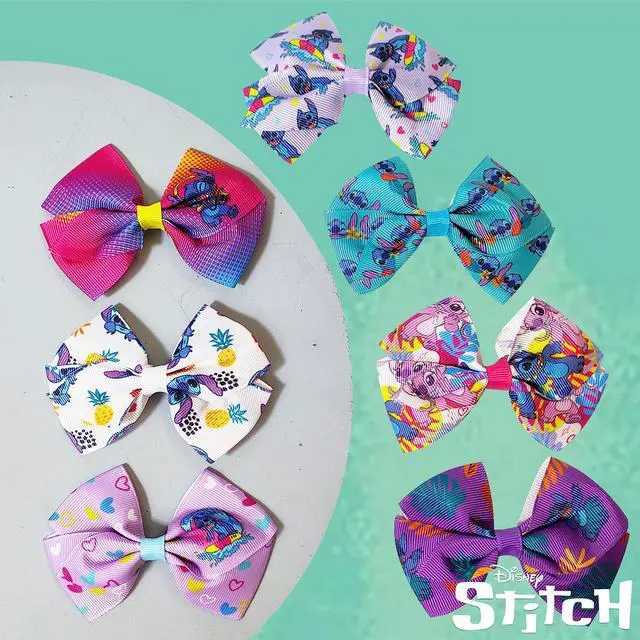 Alt view image 6 of 7 - Disney Stitch Hair Bows - 7 Pcs 4 Inch Bow Bundle - Hair Accessories Gift Set - Alligator Clip - Ages 3 +