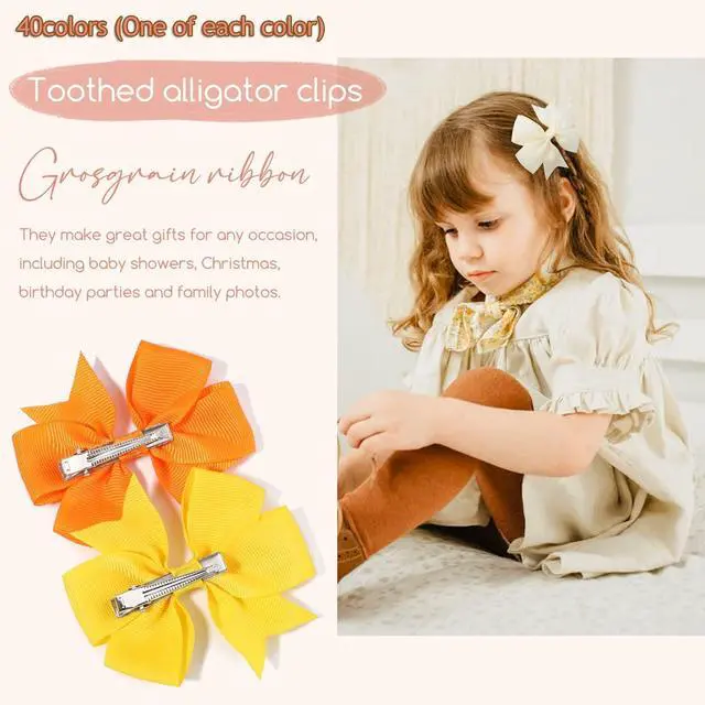 Alt view image 3 of 7 - 40PCS 3 Inch Hair Bows for Girls Grosgrain Ribbon Toddler Accessories with Alligator Clip Bow Baby Kids Teens