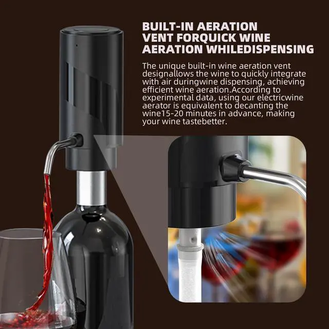 Alt view image 3 of 6 - Wine Aerator Electric Wine Decanter Automatic Wine Aerator, Wine Dispenser Wine pourer with USB Rechargeable,Wine Lover for women&Men(Black-ABS)