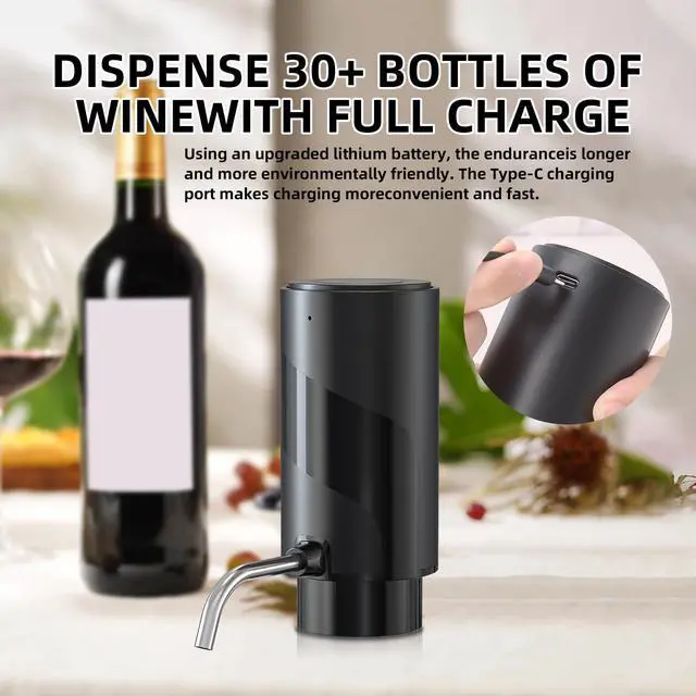 Alt view image 4 of 6 - Wine Aerator Electric Wine Decanter Automatic Wine Aerator, Wine Dispenser Wine pourer with USB Rechargeable,Wine Lover for women&Men(Black-ABS)