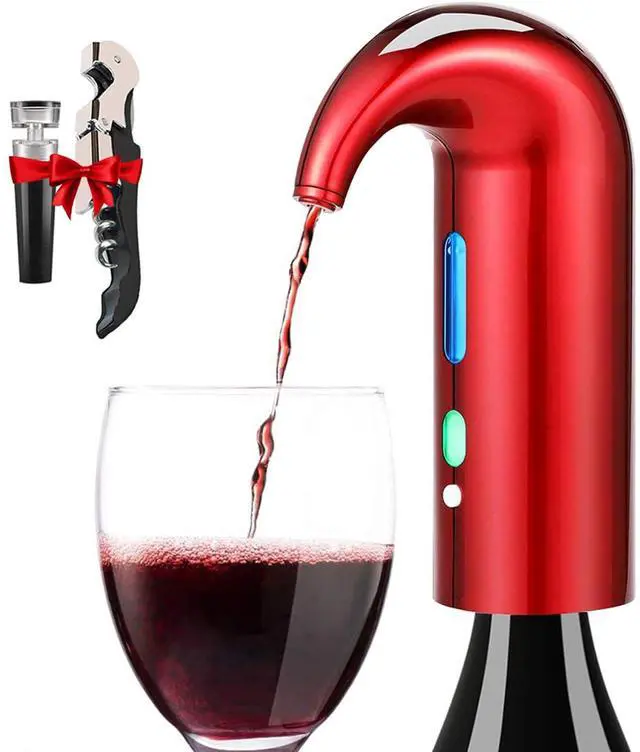 Main image of Electric Wine Aerator Dispenser - Portable Premium Opener Accessory for Red & White Wines - Touch Activated Aeration for Spirits - Spout Pourer - Beginner and Enthusiast Gift (RED)
