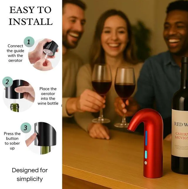 Alt view image 6 of 7 - Electric Wine Aerator Dispenser - Portable Premium Opener Accessory for Red & White Wines - Touch Activated Aeration for Spirits - Spout Pourer - Beginner and Enthusiast Gift (RED)