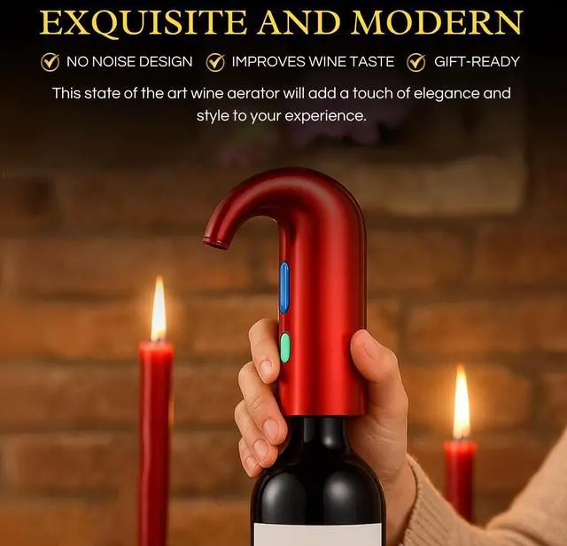Alt view image 4 of 7 - Electric Wine Aerator Dispenser - Portable Premium Opener Accessory for Red & White Wines - Touch Activated Aeration for Spirits - Spout Pourer - Beginner and Enthusiast Gift (RED)