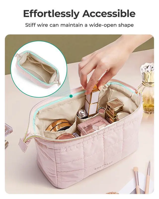 Alt view image 5 of 7 - Makeup Bag Travel Toiletry Bag, Wide-open Zipper Pouch, Pink