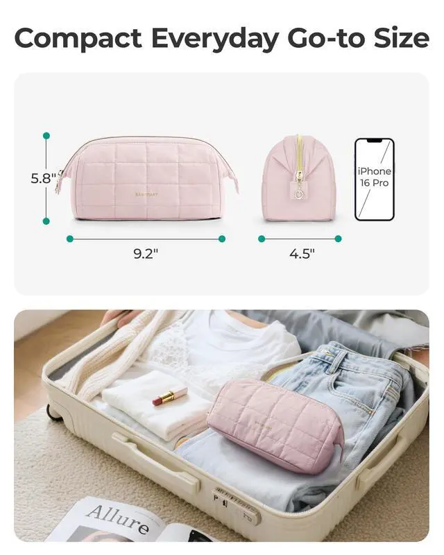 Alt view image 6 of 7 - Makeup Bag Travel Toiletry Bag, Wide-open Zipper Pouch, Pink