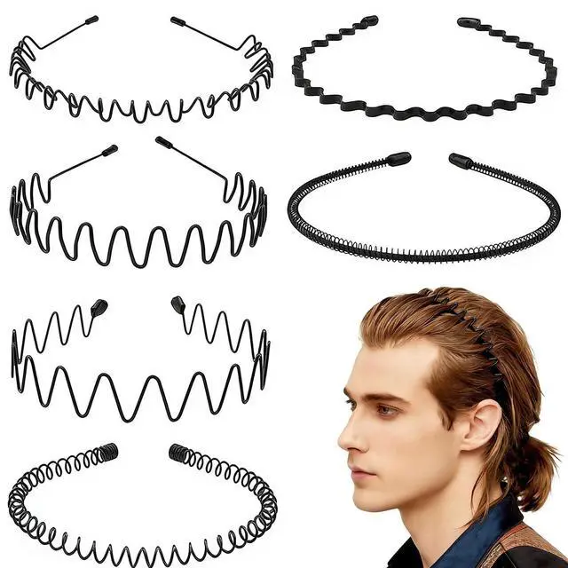 Main image of Metal Headband for Men, Zigzag Wire with Teeth, Non-Slip Adjustable 6 Pack