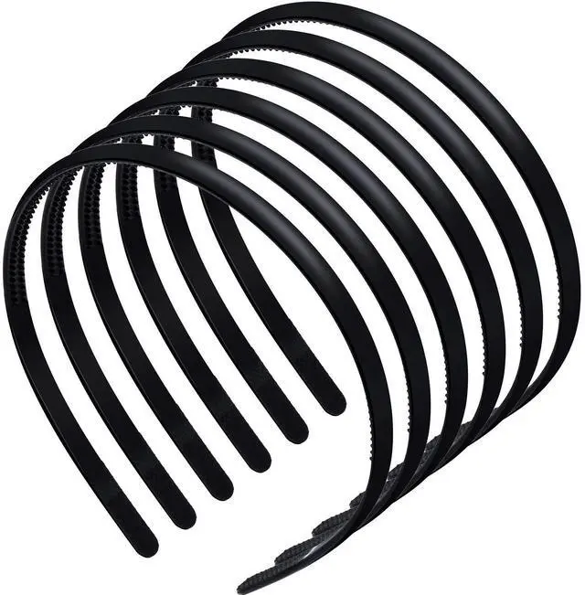 Main image of 6 Pieces Plastic Headbands for Women Thin Headband with Teeth Plain Head Bands for Halloween Christmas Women's Hair(8 mm,Rubber Black)