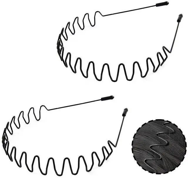 Main image of Metal Headband for Men, Non-Slip Small Wavy Metal Hairbands 2 Pack