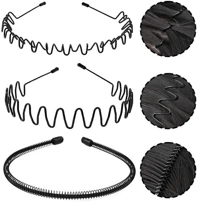 Main image of Metal Headband for Men, Zigzag Wire Headband, Fashion Simple Non-Slip 3pcs