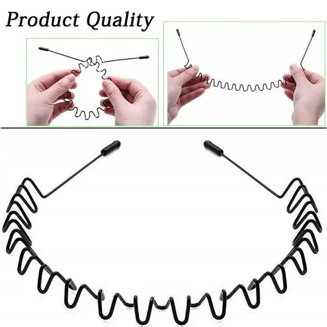Alt view image 7 of 7 - Hair Band for Men Metal Headbands Wavy Elastic Hairband 3 Pcs
