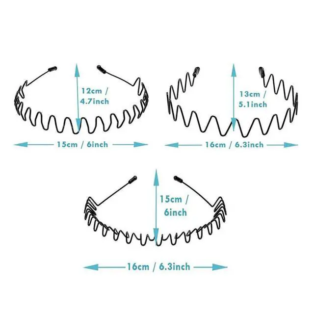 Alt view image 6 of 7 - Hair Band for Men Metal Headbands Wavy Elastic Hairband 3 Pcs