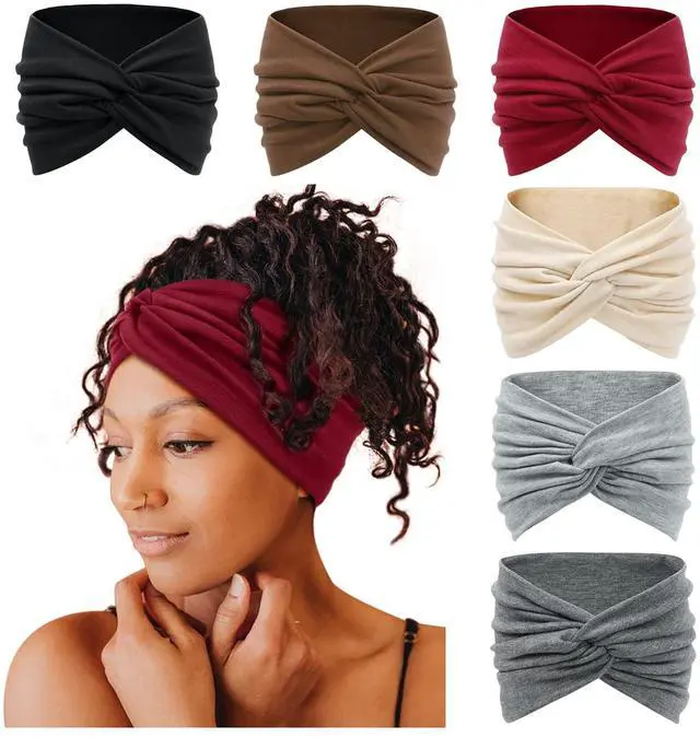 Main image of 7'' Extra Wide Headbands for Women, Large Thick Turban Head Wrap Headband, Boho Bandana Head Bands for Women's Hair, Non Slip Workout Yoga Hairband Hair Accessories, 6 Pack