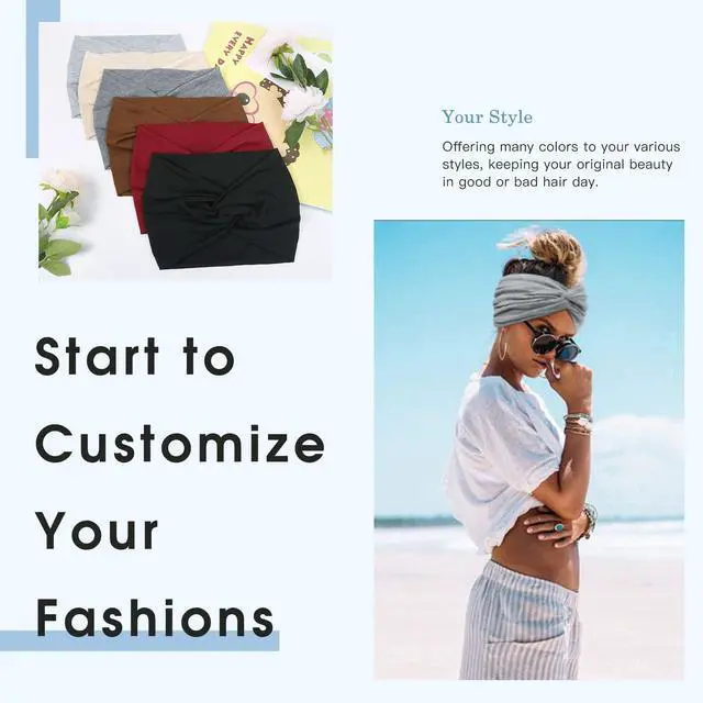 Alt view image 5 of 6 - 7'' Extra Wide Headbands for Women, Large Thick Turban Head Wrap Headband, Boho Bandana Head Bands for Women's Hair, Non Slip Workout Yoga Hairband Hair Accessories, 6 Pack