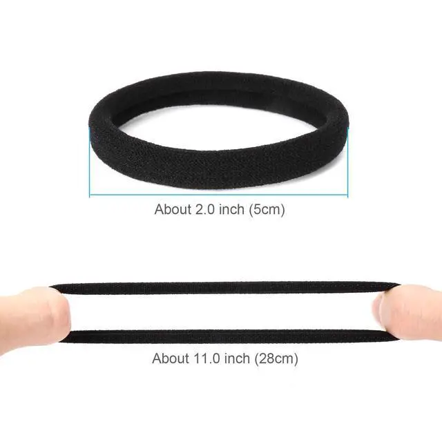 Alt view image 2 of 5 - 50PCS Black Hair Ties for Women, Cotton Seamless Hair Bands, Elastic Ponytail Holders, No Damage for Thick Hair, 2 Inch in Diameter, by Qarwayoc
