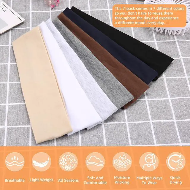 Alt view image 3 of 7 - Headbands for Women, Stretchy Non Slip Soft Cotton Cloth Hair Bands for Sports, Workout, Yoga and Running, 7pcs