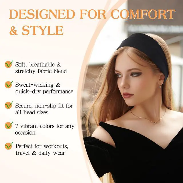Alt view image 7 of 7 - Headbands for Women, Stretchy Non Slip Soft Cotton Cloth Hair Bands for Sports, Workout, Yoga and Running, 7pcs
