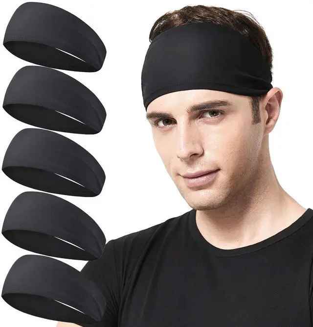 Main image of Mens Running Headband,5Pack,Mens Sweatband Sports Headband for Running,Cycling,Basketball,Yoga,Fitness Workout Stretchy Unisex Hairband (5 Black)