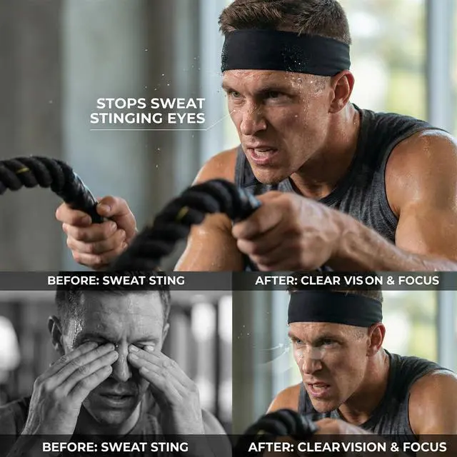 Alt view image 4 of 7 - Mens Running Headband,5Pack,Mens Sweatband Sports Headband for Running,Cycling,Basketball,Yoga,Fitness Workout Stretchy Unisex Hairband (5 Black)