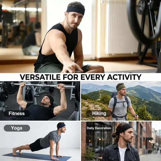 Alt view image 5 of 7 - Mens Running Headband,5Pack,Mens Sweatband Sports Headband for Running,Cycling,Basketball,Yoga,Fitness Workout Stretchy Unisex Hairband (5 Black)