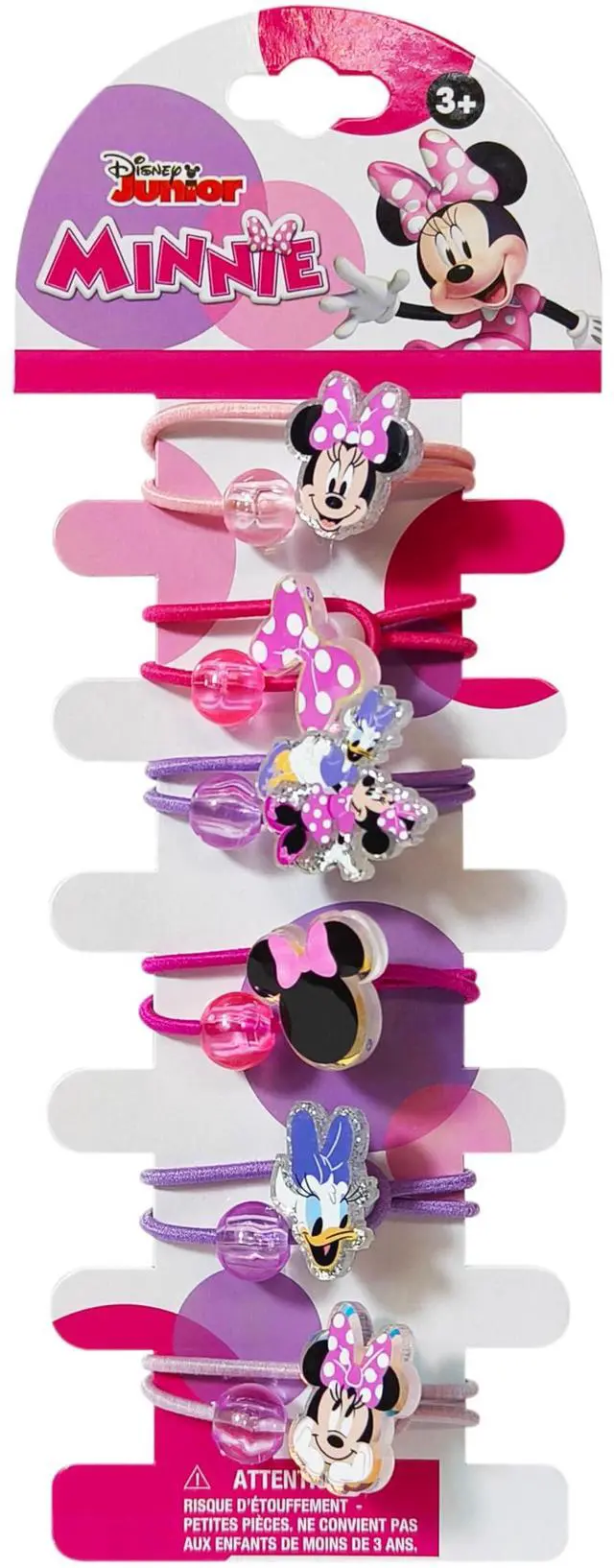 Main image of Disney Minnie Mouse Elastic Hair Ties for Girls - Multicolored, Durable Elastic - Pack of 6 - Ideal Hair Accessories for Ponytails & Buns, Ages 3+