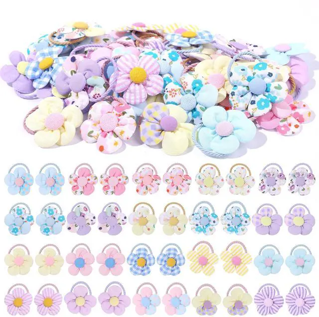 Main image of 40 PCS Toddler Hair Ties for Girls, Baby Girls Cute Flower Hair Ties, 2 Inch Little Girl Mini Scrunchies Elastic Rubber Hair Band Accessories for Kids Toddlers Infants, Multi-colored