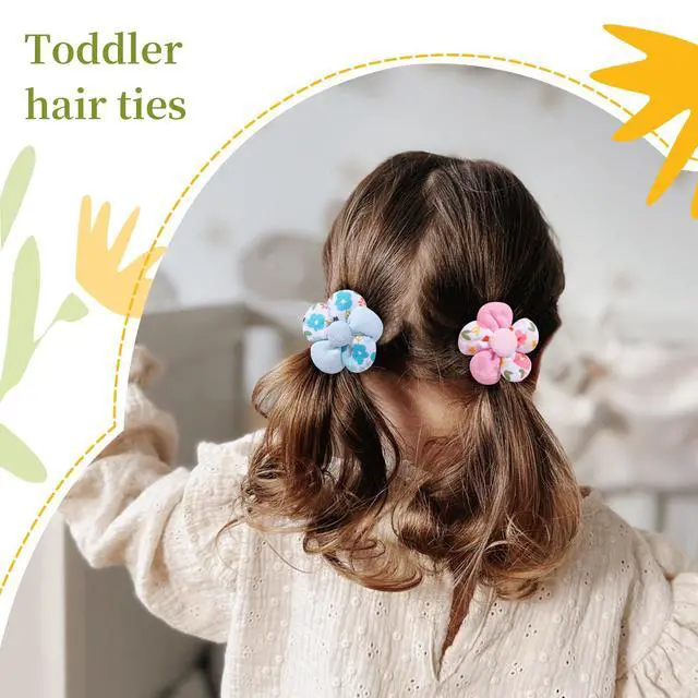 Alt view image 4 of 7 - 40 PCS Toddler Hair Ties for Girls, Baby Girls Cute Flower Hair Ties, 2 Inch Little Girl Mini Scrunchies Elastic Rubber Hair Band Accessories for Kids Toddlers Infants, Multi-colored