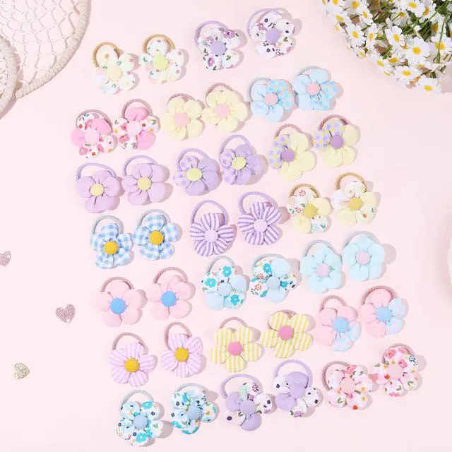 Alt view image 6 of 7 - 40 PCS Toddler Hair Ties for Girls, Baby Girls Cute Flower Hair Ties, 2 Inch Little Girl Mini Scrunchies Elastic Rubber Hair Band Accessories for Kids Toddlers Infants, Multi-colored