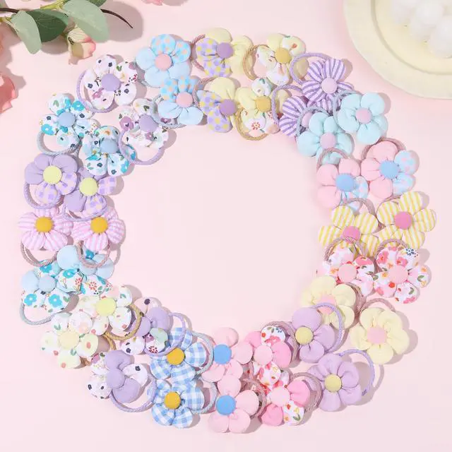 Alt view image 5 of 7 - 40 PCS Toddler Hair Ties for Girls, Baby Girls Cute Flower Hair Ties, 2 Inch Little Girl Mini Scrunchies Elastic Rubber Hair Band Accessories for Kids Toddlers Infants, Multi-colored