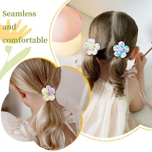Alt view image 7 of 7 - 40 PCS Toddler Hair Ties for Girls, Baby Girls Cute Flower Hair Ties, 2 Inch Little Girl Mini Scrunchies Elastic Rubber Hair Band Accessories for Kids Toddlers Infants, Multi-colored
