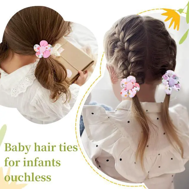 Alt view image 3 of 7 - 40 PCS Toddler Hair Ties for Girls, Baby Girls Cute Flower Hair Ties, 2 Inch Little Girl Mini Scrunchies Elastic Rubber Hair Band Accessories for Kids Toddlers Infants, Multi-colored