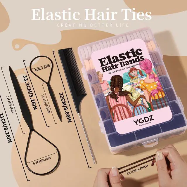 Alt view image 3 of 7 - Baby Hair Ties, 280 PCS Hair Accessories for Girls, Toddler, Kids, Cotton Elastics Hair Bands with Organizer Box, Seamless Small Ponytail Holders, Neutral Colors