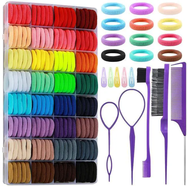 Main image of Cotton Toddler Hair Ties 32 Colors, 320 Pcs Baby Hair Ties with 15 Hair Styling Tools Organizer Box, Soft Seamless Elastic Hair Bands Hair Accessories for Girls Kids