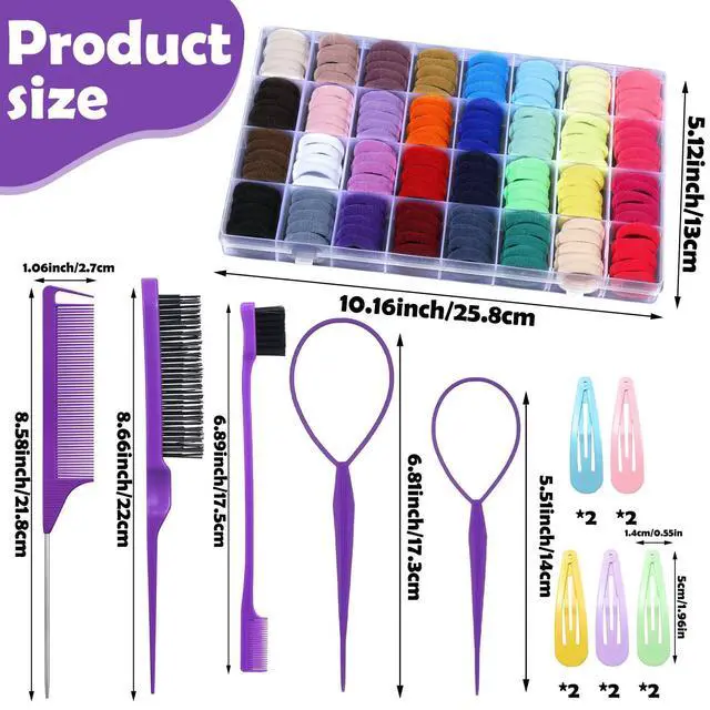 Alt view image 2 of 7 - Cotton Toddler Hair Ties 32 Colors, 320 Pcs Baby Hair Ties with 15 Hair Styling Tools Organizer Box, Soft Seamless Elastic Hair Bands Hair Accessories for Girls Kids