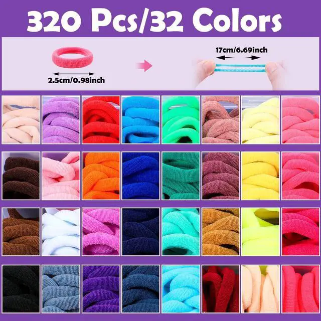 Alt view image 3 of 7 - Cotton Toddler Hair Ties 32 Colors, 320 Pcs Baby Hair Ties with 15 Hair Styling Tools Organizer Box, Soft Seamless Elastic Hair Bands Hair Accessories for Girls Kids