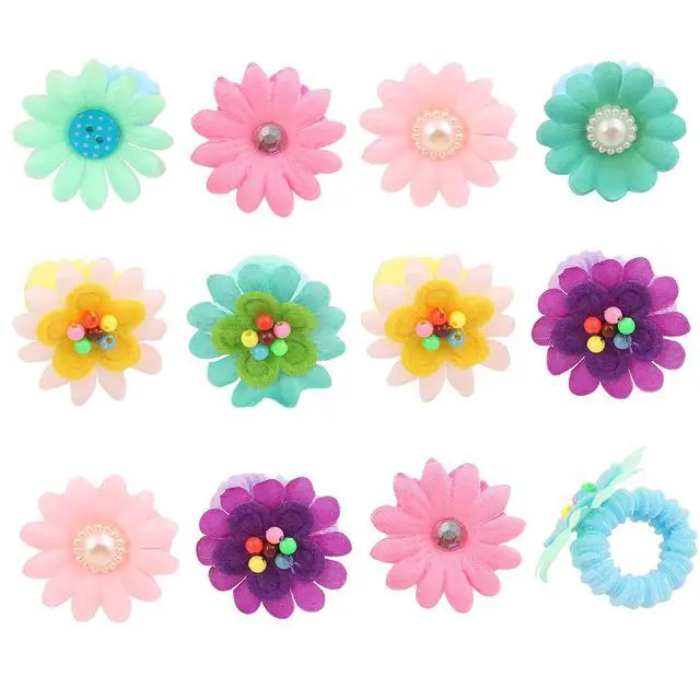 Alt view image 3 of 6 - 50 Pcs Elastic Hair Ties for Girls Cute Flower Toddler Hair Ties Multicolor Candy Baby Girls Scrunchies Soft Seamless Ponytail Holders Rubber Bands Sold by Zifengcer