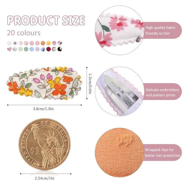 Alt view image 3 of 7 - 40 PCS Cute Toddler Snap Hair Clips with Flower Patterns - 1.5" Mini Hair Barrettes and Accessories for Baby Girls, Infants, Toddlers