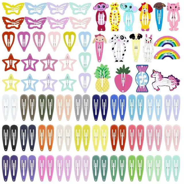 Main image of Hair Clips Colorful Hair Barrette Metal Cute Snap Hair Clips for Girls, Toddlers, Kids - 2 inch, 100pcs