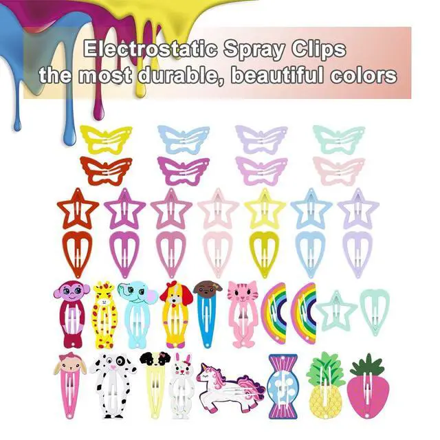Alt view image 5 of 6 - Hair Clips Colorful Hair Barrette Metal Cute Snap Hair Clips for Girls, Toddlers, Kids - 2 inch, 100pcs