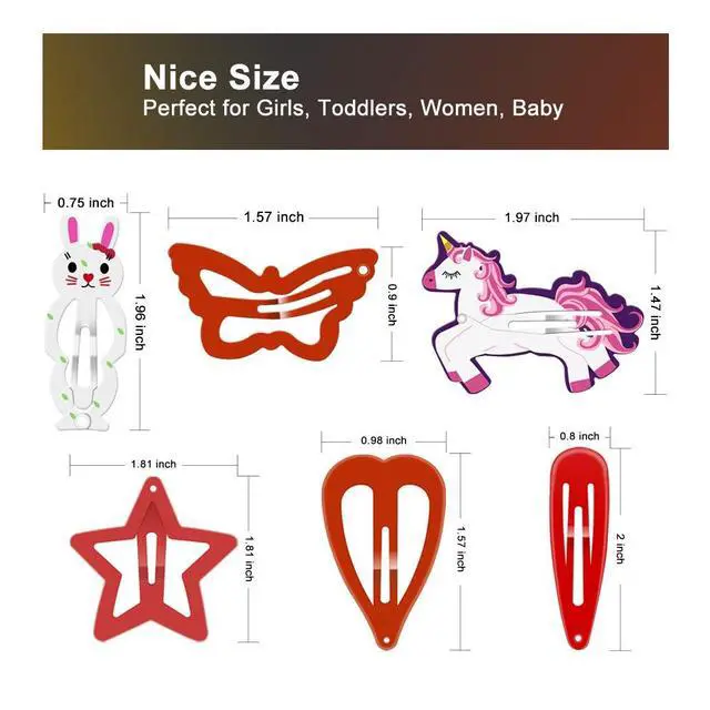 Alt view image 6 of 6 - Hair Clips Colorful Hair Barrette Metal Cute Snap Hair Clips for Girls, Toddlers, Kids - 2 inch, 100pcs